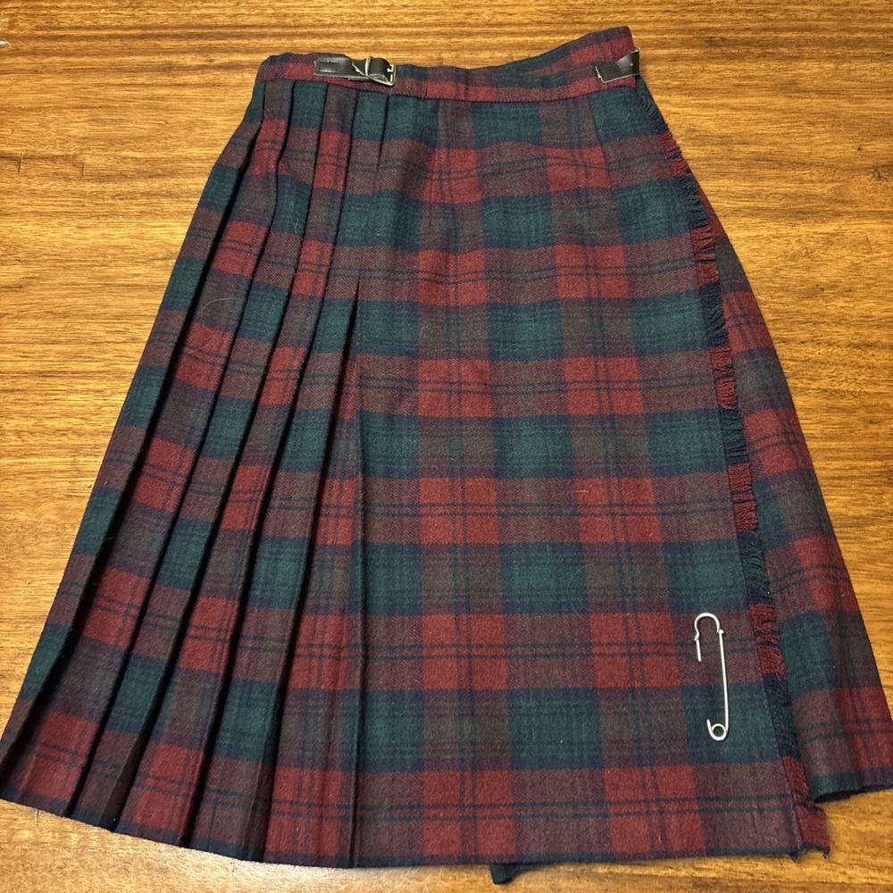 Vtg Fringe Up Skirt Plaid Wool‎ Blend Tartan Kilt Wrap  Size 0 Made In Ireland